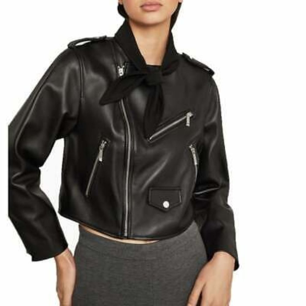BCBG MAX AZRIA Black lace-up lamb Moto jacket